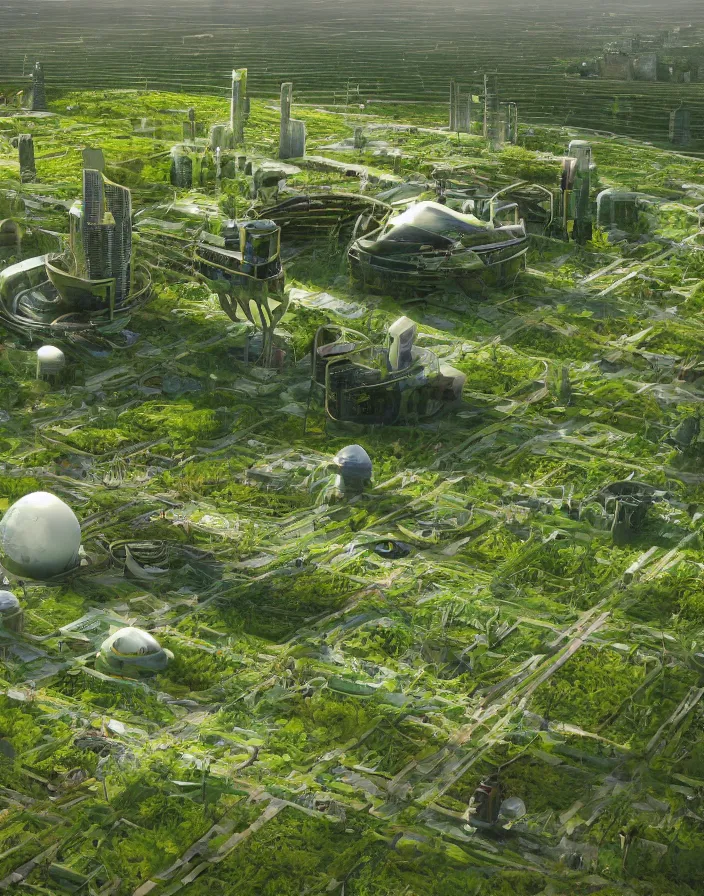 Prompt: solarpunk, green technology, optimist future by Asher Durand. green open fields, intricate artwork. by Tooth Wu, wlop, beeple, dan mumford. octane render, trending on artstation, greg rutkowski very coherent symmetrical artwork. cinematic, hyper realism, high detail, octane render, 8k, iridescent accents