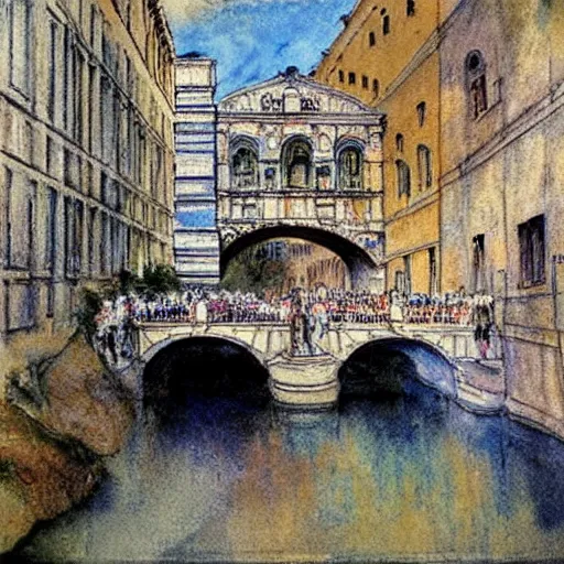 Image similar to the bridge of sighs in the style of vrubel, watercolor, pastel colors