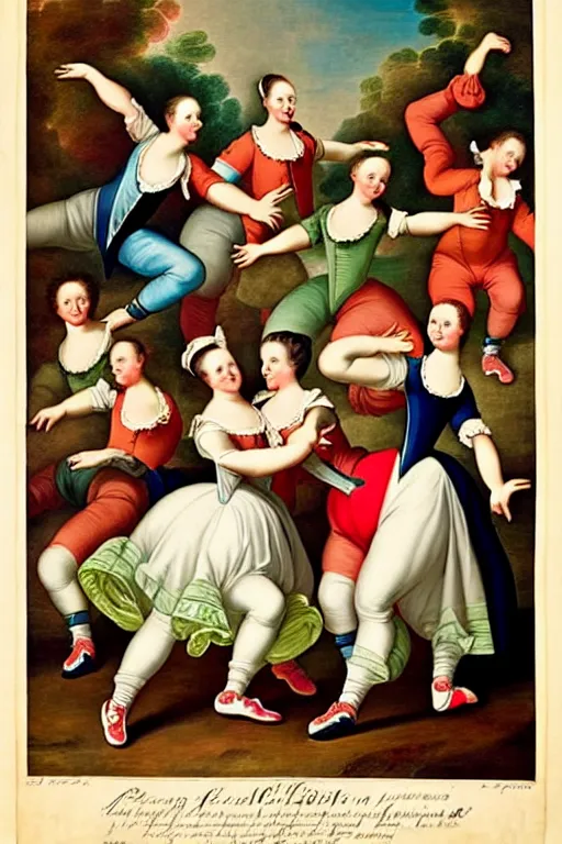 Image similar to 1700s zumba fitness art poster