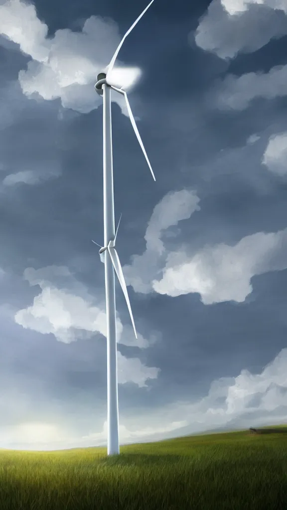 Prompt: a Wind turbine made of white cloud, volumetric lightin, highly detailed, digital painting, artstation, concept art, smooth, sharp focus, blue sky, sunshine,