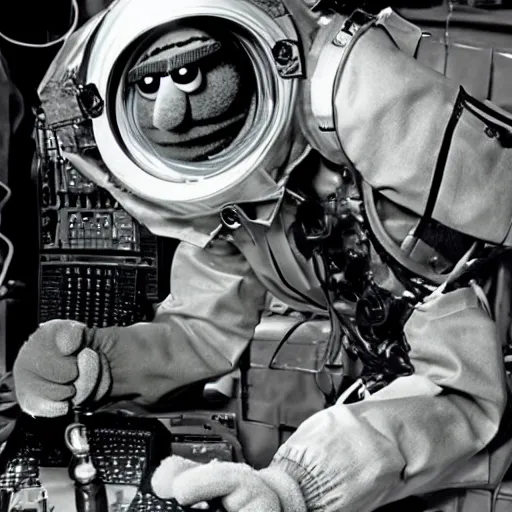 Image similar to the muppet gonzo in a bomb diffusion suit defusing a bomb. action movie scene photograph.