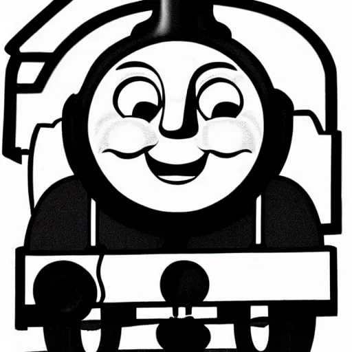 Prompt: Thomas the tank engine, gary busey face!!!!!!, cartoon, steamboat willy, monochrome 1920