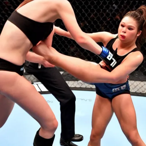 Image similar to Miranda cosgrove beats up ronda rousey in ufc