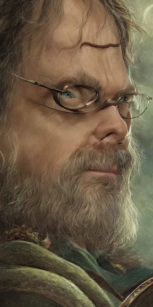 Image similar to close-up of Rainn Wilson as an tolkien elf, highly detailed, sharp focus, digital painting, artwork by Victor Adame Minguez + Yuumei + Tom Lovell + Sandro Botticelli