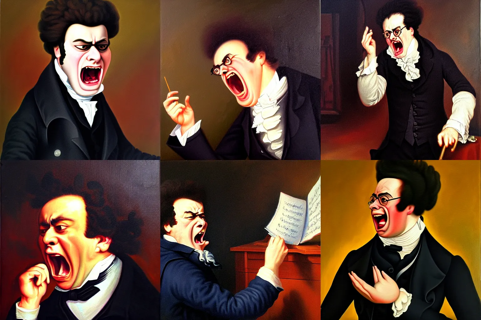 Prompt: angry franz schubert screaming at someone, detailed oil painting