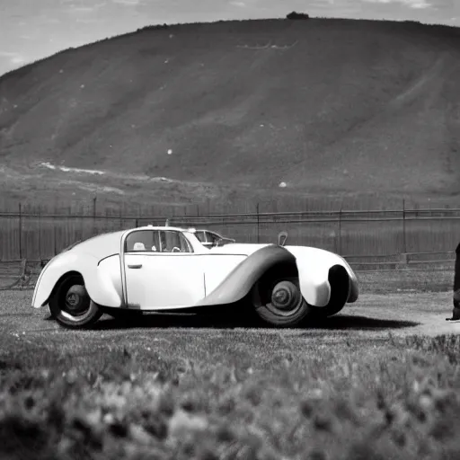Prompt: bugatti with distinct foreground, middle ground, background