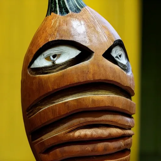 Image similar to a [ gourd ] carved shaped to look like ( amber heard face ) hybrid intercross