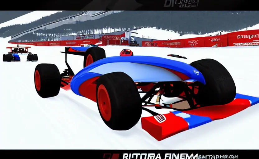Image similar to f1 car racing on ice in trackmania