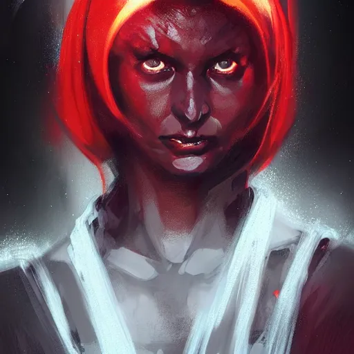 Prompt: portrait of a woman by greg rutkowski, young sith knight darth talon, red and black skin, star wars expanded universe, wearing black robes, she is about 2 0 years old, highly detailed portrait, digital painting, artstation, concept art, smooth, sharp foccus ilustration, artstation hq