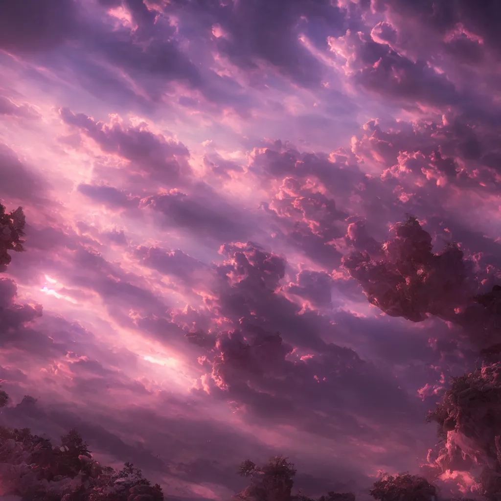 Image similar to fantasy in sky with air magic, at gentle dawn pink light, cinematic lighting, volumetric lighting, smooth, sharp focus, highly detailed, render in unreal engine 5, artstation, deviantart, behance, trending,, epic composition, hd, octane, unreal engine, volumetric lighting, light rays, masterpiece, award - winning