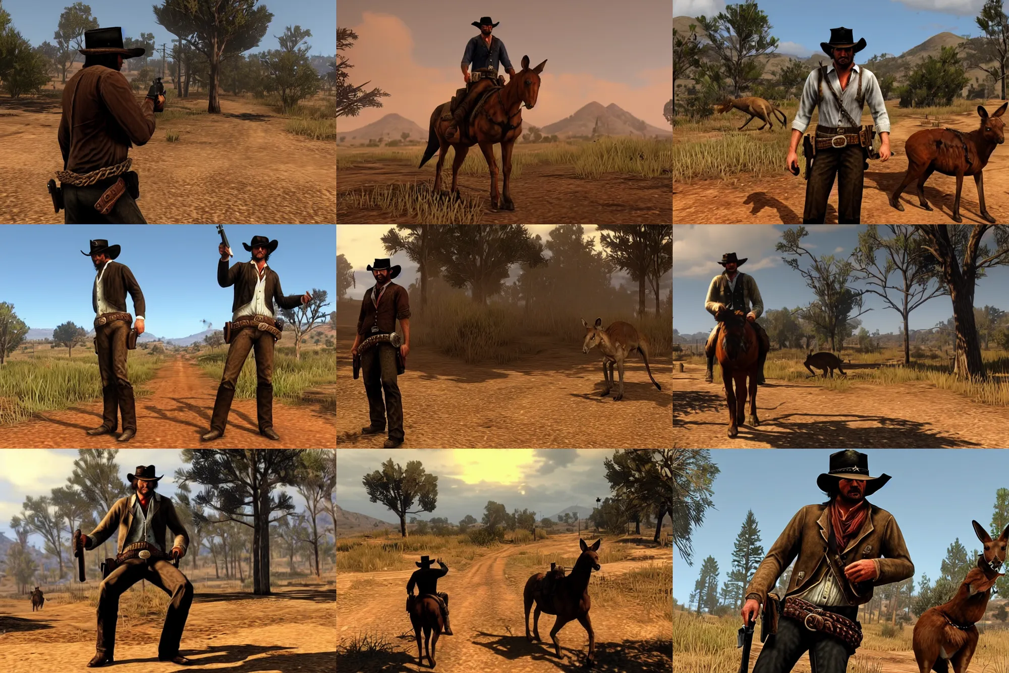 Prompt: a screenshot of red dead redemption but someone done transmogrified john marston into a kangaroo or something