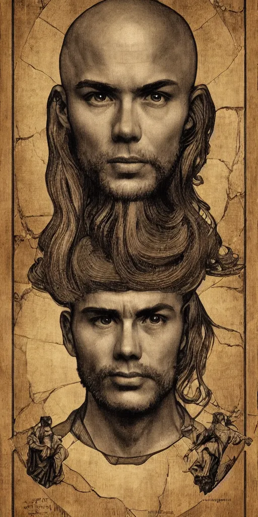 Image similar to portrait saint maximilian kolbe info graphic in the art style of leonardo da vinci pencil, ultra detailed illustration art by artgerm and greg rutkowski and alphonse mucha and junji ito, 8 k