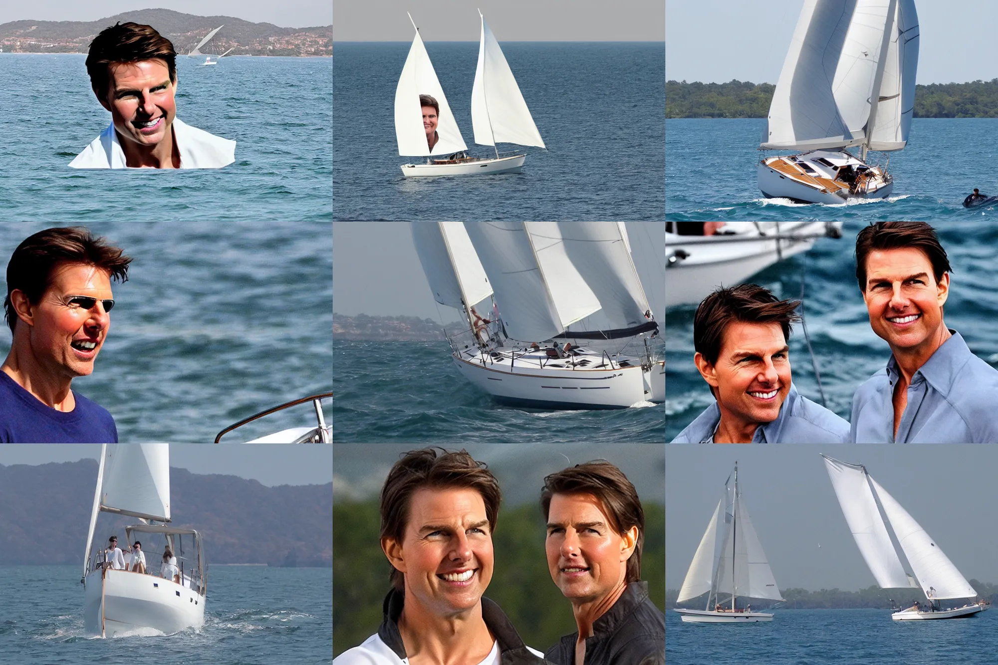 Prompt: sailboat with tom cruise face as sail