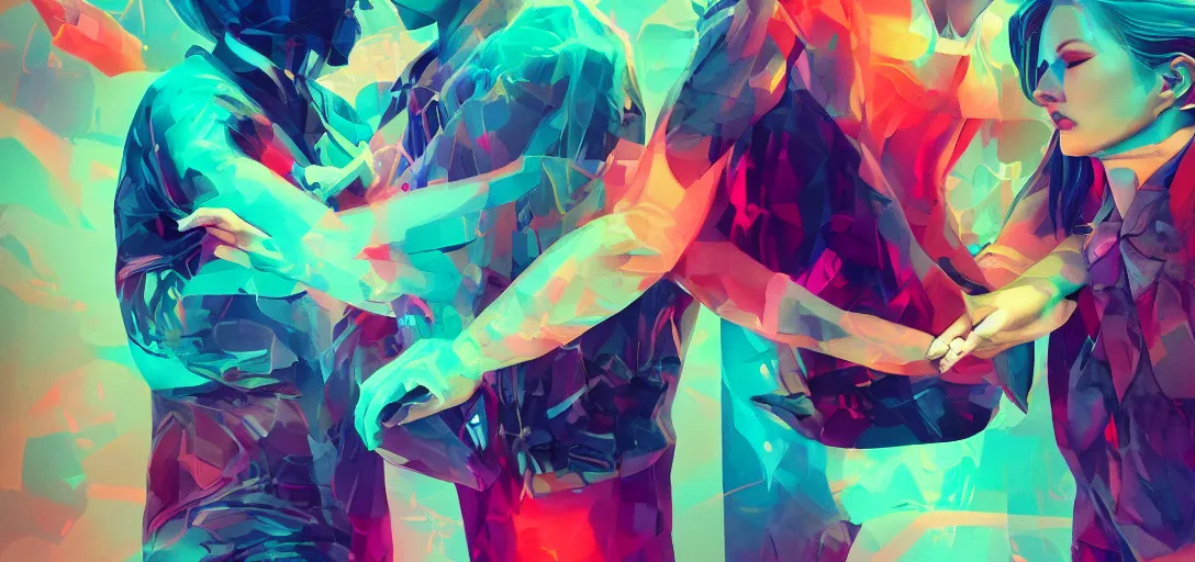 Image similar to xray photoshoot of couple hand holding, colourful vfx art, art by hsiao - ron cheng & james jean - presented as magazine collage style, volumetric light, colourful, sharp, detailed, digital painting, illustration, illustration, magazine collage, highly detailed, intricate detail, unreal engine, octae render