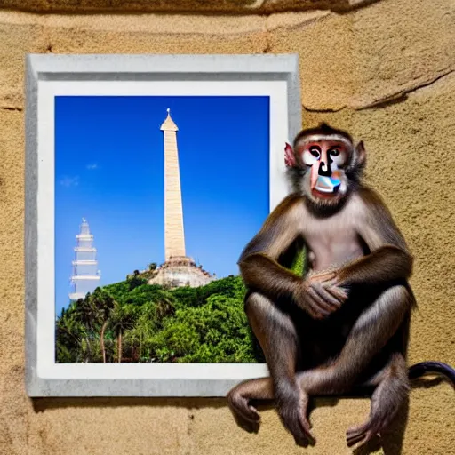 Image similar to high quality portrait of a monkey in front of Christ The Redeemer, studio photograph, photograph, realistic photo, 8k photo, 4k photo, stock photo, high resolution, cinematic shot, high detail