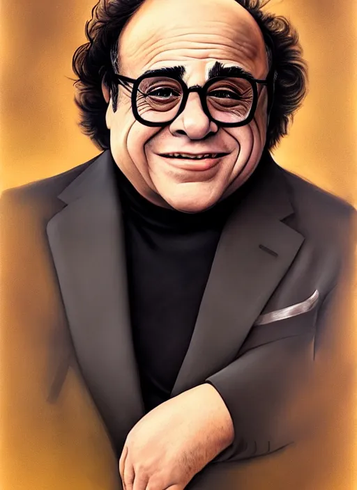 Image similar to photo of a gorgeous young Danny Devito in the style of stefan kostic, realistic, sharp focus, 8k high definition, insanely detailed, intricate, elegant, art by stanley lau and artgerm