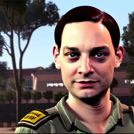Image similar to Tobey Maguire in Call Of Duty, in-game screenshot, stunning screenshot, epic, intricate, accurate, cool, trending,