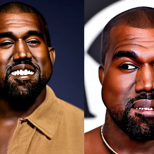 Image similar to kanye west smiling, hyperrealistic , photo, harsh lighting, red eyes