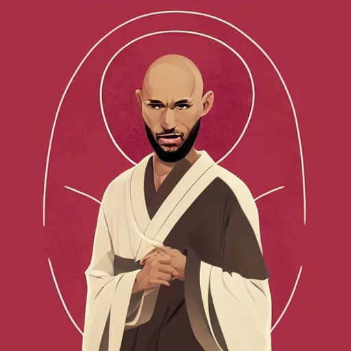 Prompt: a bald, coffee - skinned terrence boyd as a saint with halo wearing a red kimono, clean cel shaded vector art. shutterstock. behance hd by lois van baarle, artgerm, helen huang, by makoto shinkai and ilya kuvshinov, rossdraws, illustration,