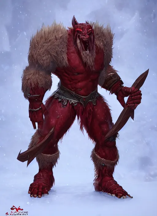 Image similar to а fantasy Proto-Slavic skinny red troll creature in armor inspired blizzard games, full body, detailed and realistic, 4k, trending on artstation, octane render