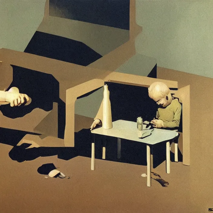 Image similar to child of the flat rocks under the table. painting by karel thole, frank sedlacek