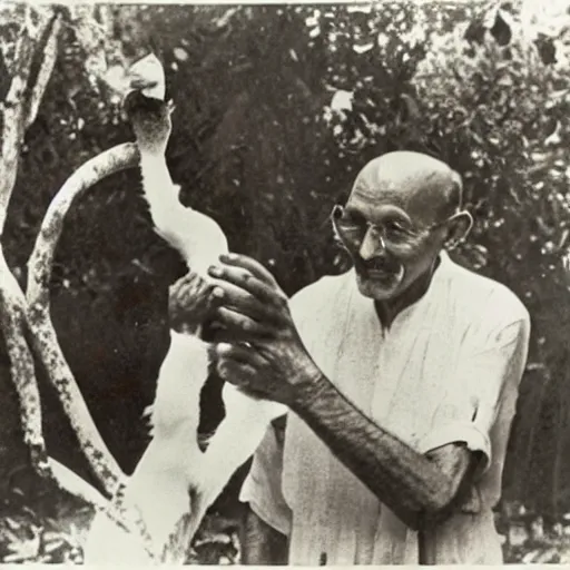 Prompt: Mahatma Ghandi saving a kitten that was stuck in a tree