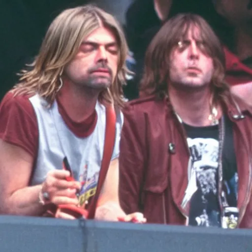 Image similar to kurt cobain watching the foo fighters perforrm