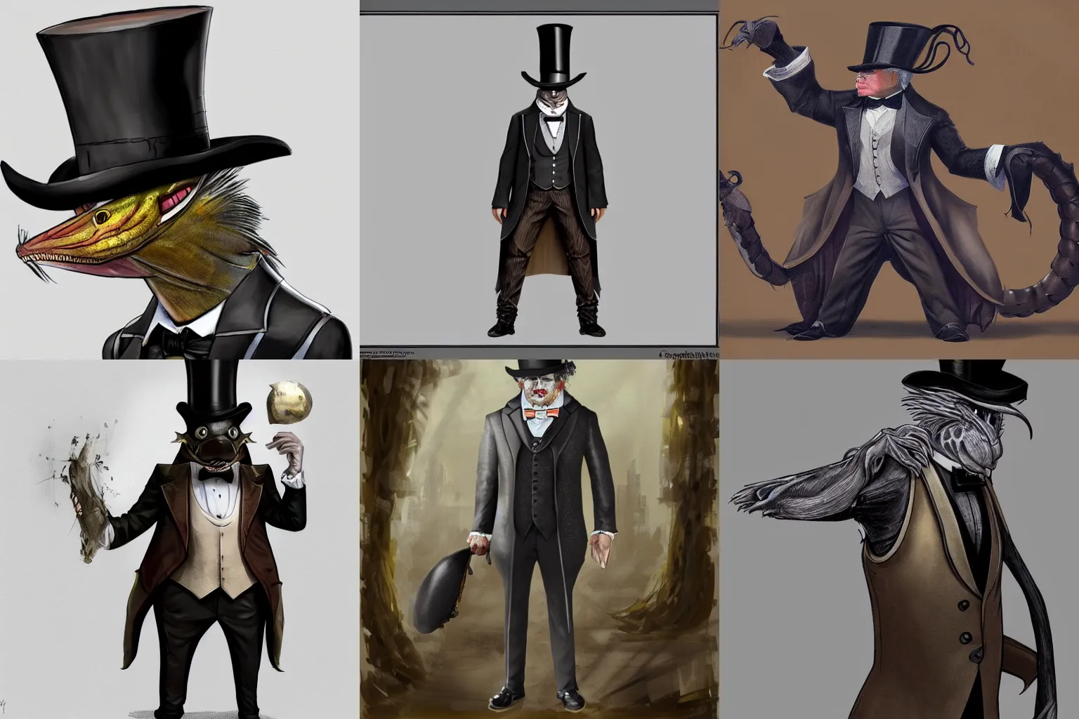 Prompt: Concept art of a large humanoid catfish dressed in a waistcoat and top hat. Cinematic digital art. Detailed, UHD. Artstation quality.