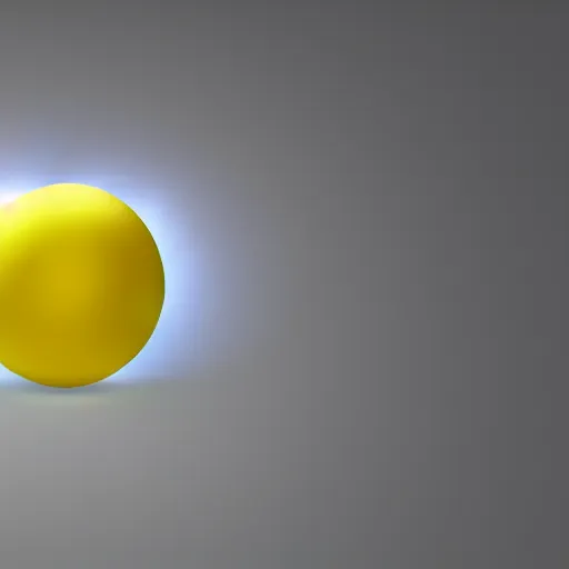 Image similar to 3 d octane render, glowing transparent yellow orb with white wings attached to it flying