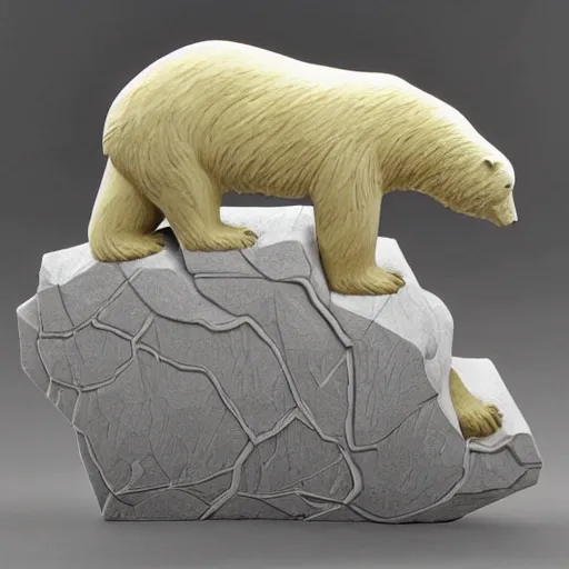 Prompt: carving of a polar bear, mashup between mc escher and vincent van gogh