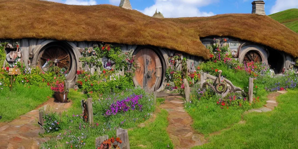 Prompt: hobbiton in the style of howl's moving castle