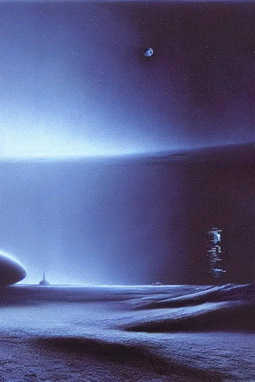 Image similar to emissary space by arthur haas and bruce pennington and john schoenherr, cinematic matte painting, photo realism, dark color palate, blue hour light snow