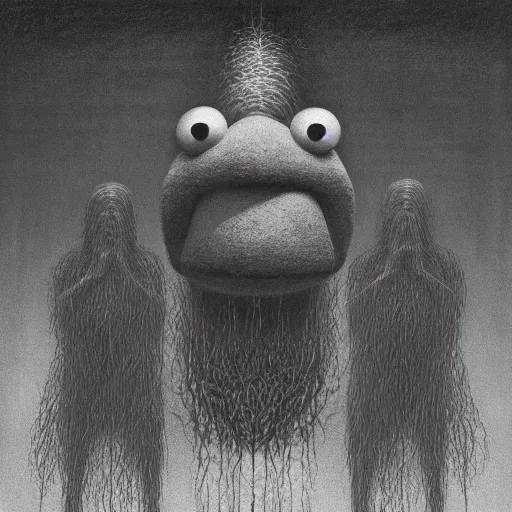 Prompt: the muppet show, by zdzisław beksinski.