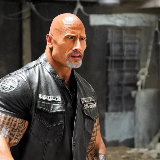 Image similar to Dwayne Johnson in Sons of anarchy very detail4K quality super realistic