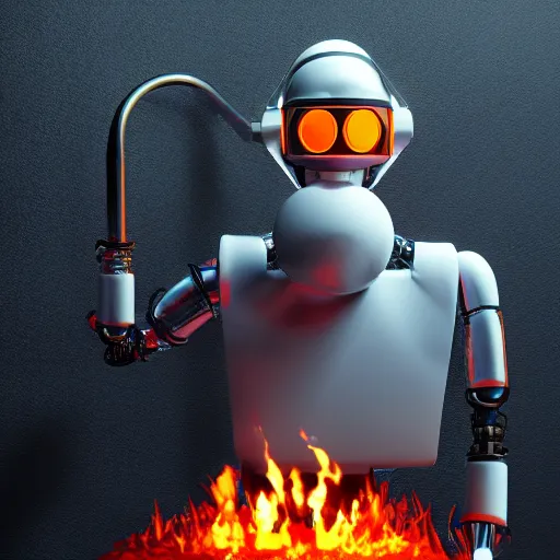 Image similar to An album cover, fire, mask, stethoscope, 3d render, robot, unreal engine, portrait