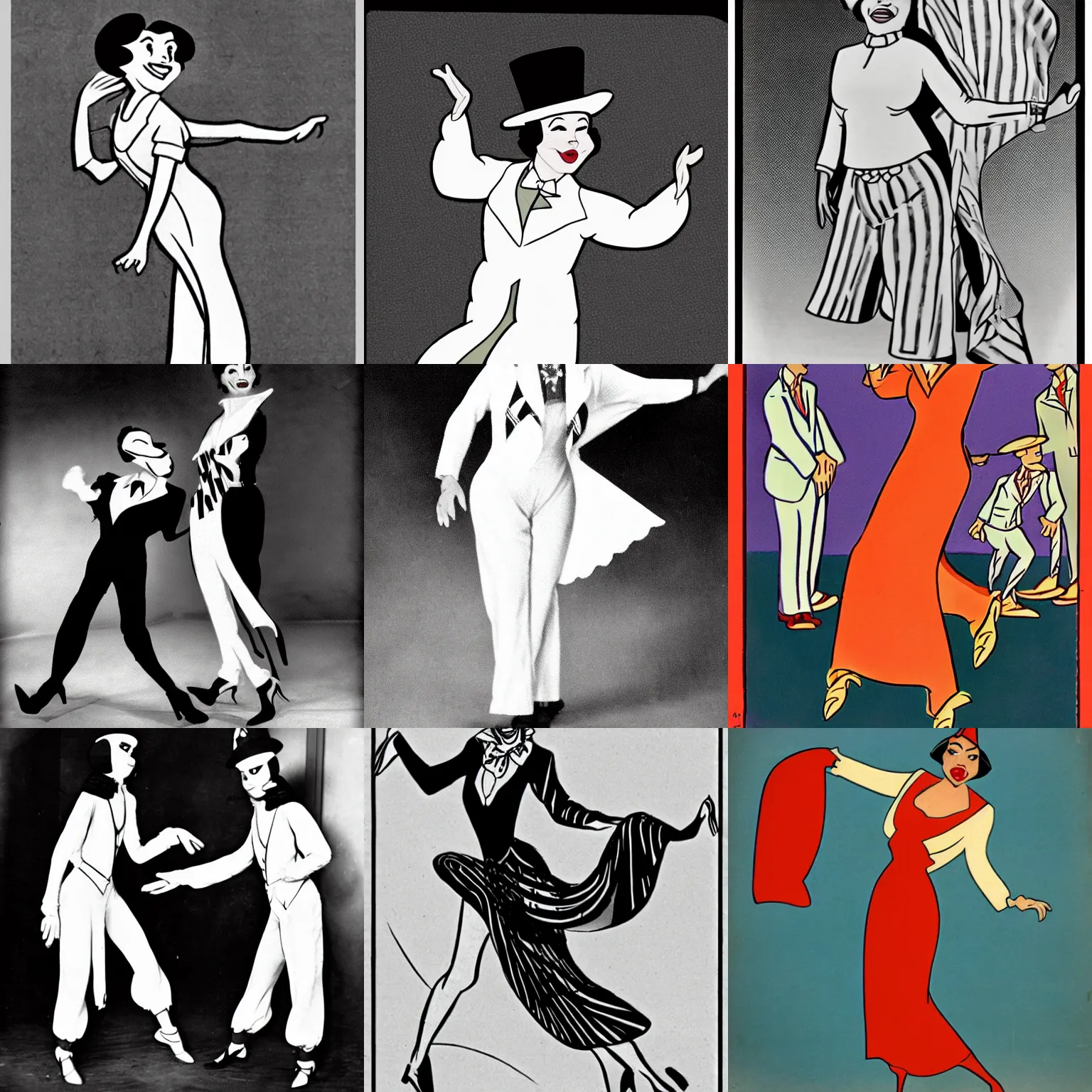 Prompt: mummy dancing wearing a zoot suit, 1930s disney cartoon style