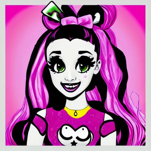 Prompt: “Ariana Grande Sweetner album in Monster High art style”