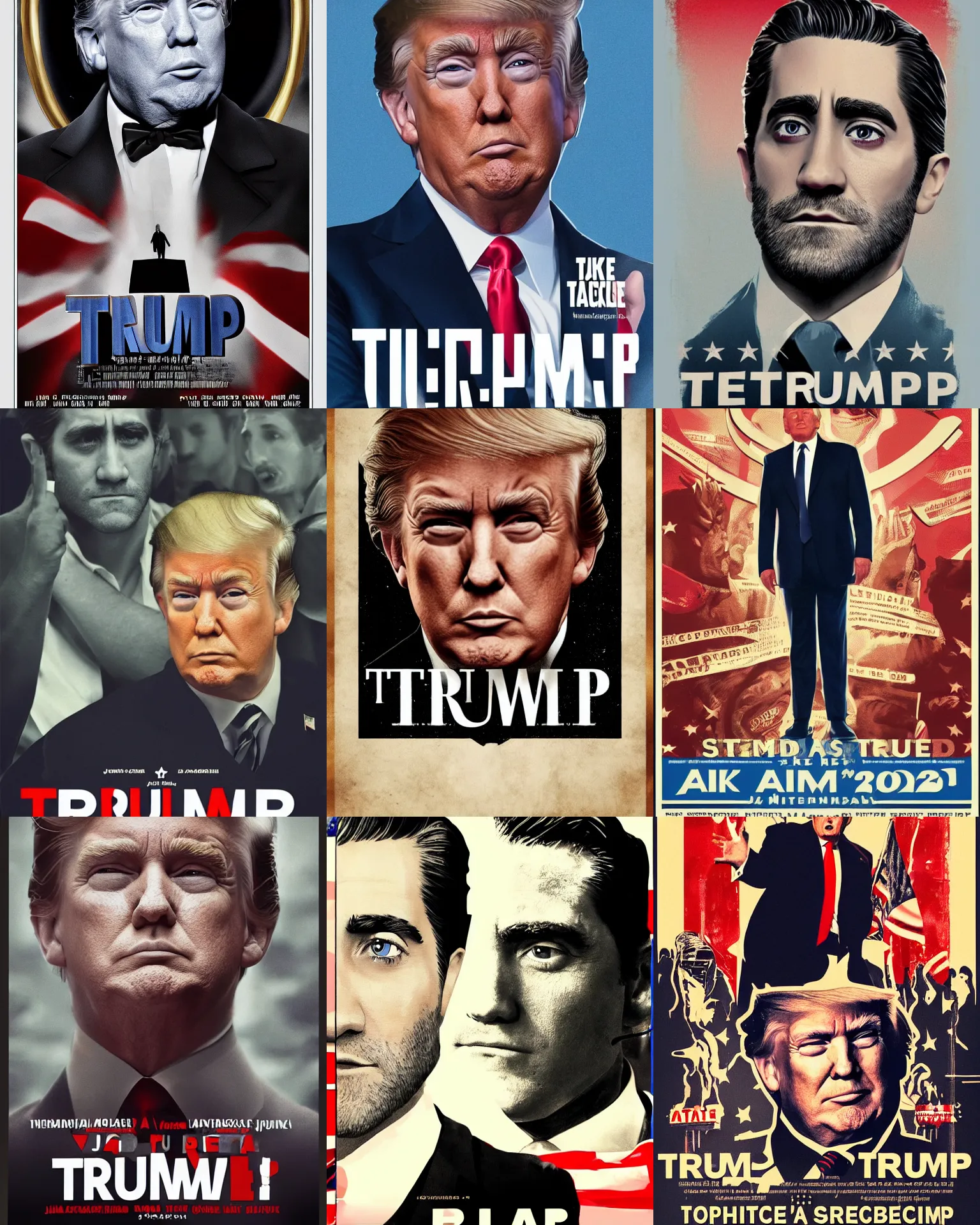 Prompt: trump ( 2 0 2 2 ) vintage movie poster, jake gyllenhaal! as united states president donald trump, action thriller, minimal, vibrant, fanart, trending on artstation