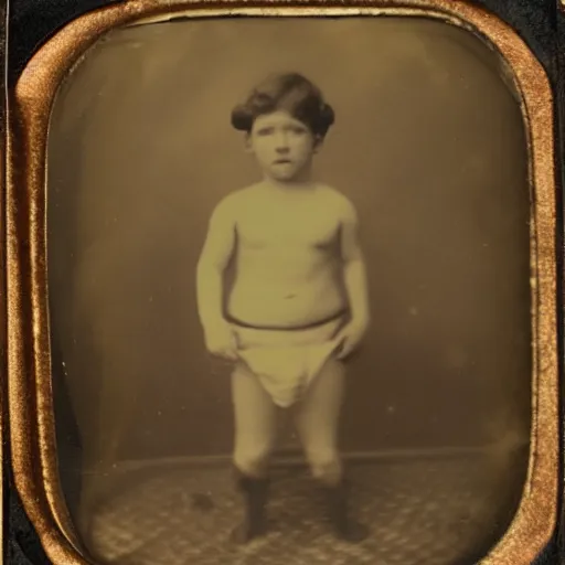 Image similar to tintype photo, swimming deep underwater, kid with huge head