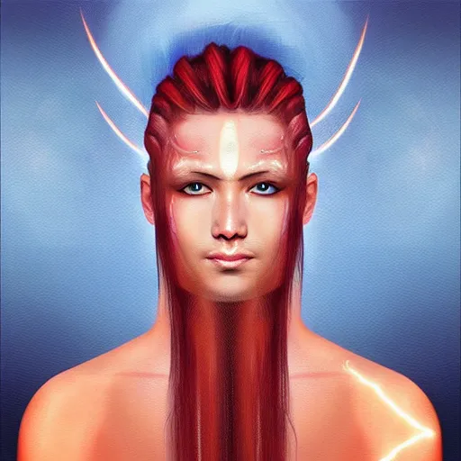 Prompt: “sango God of thunder plaited hair lightning facial details symmetrical digital art oil painting”