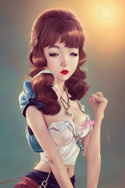 Image similar to a pin up and beautiful fashion dreamlke japan girl with lv jewelry, character art, art by artgerm and wlop and and ilya kuvshinov, hyperdetailed, 8 k realistic, symmetrical, frostbite 3 engine, cryengine, dof, trending on artstation, digital art, chanel, dior, fantasy background