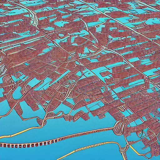 Prompt: flooded american city large detailed illustration by moebius