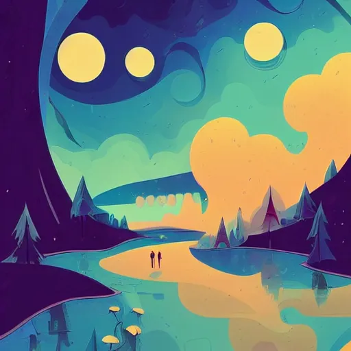 Prompt: the place of beauty, a simple textured vector based illustration, critical detail, contrasting colors, sharp focus, atmospheric dreamscape painting, wlop by ( jeremiah ketner )