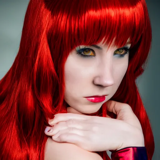 Image similar to Mary Jane cosplay by Dominique Mcelligott, seductive gaze, 8k, professional photography, cinematic studio shot, dark, smoke