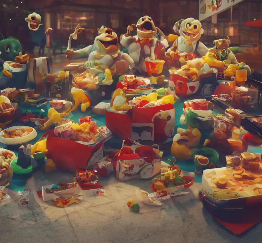 Image similar to living happy meal from macdonald rolling on streat, ue 5, ue 6, unreal engine 5, cinematic 4 k wallpaper, 8 k, ultra detailed, by popular digital artist, beautiful image, resolution, artstation