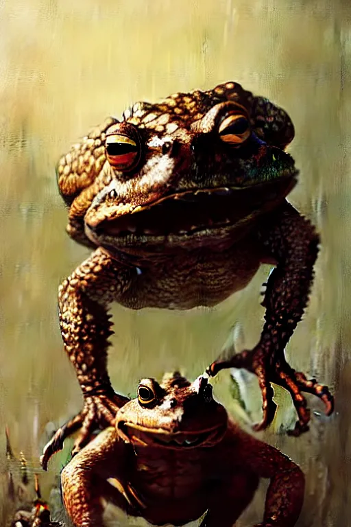 Image similar to greg rutkowski painting poster. giant man - eating toad