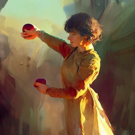 Image similar to the hand is reaching for the apple, painting by Craig Mullins, 4k, octane, digital painting, artstation, concept art, sharp focus, illustration, art by artgerm and greg rutkowski and alphonse mucha,