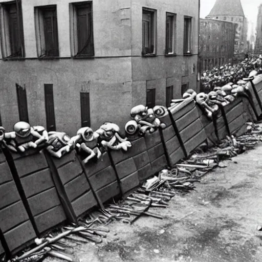 Image similar to Minions barricade themselves on Berlin preparing for the defense of the city against the soviets, Berlin's last stand, second world war, 1945, award winning, historical footage