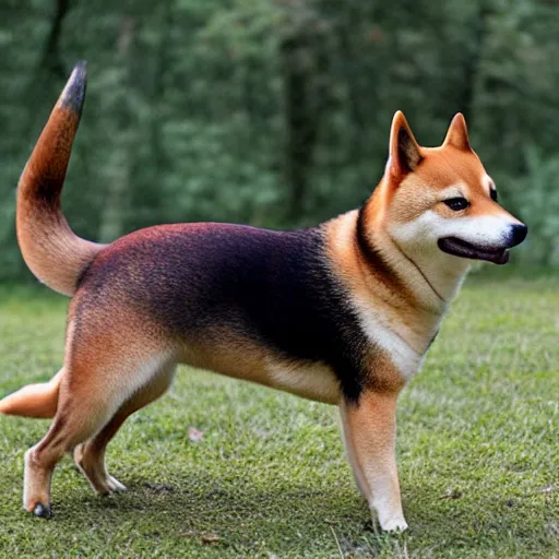 Prompt: a cross between a Shiba inu and a velociraptor