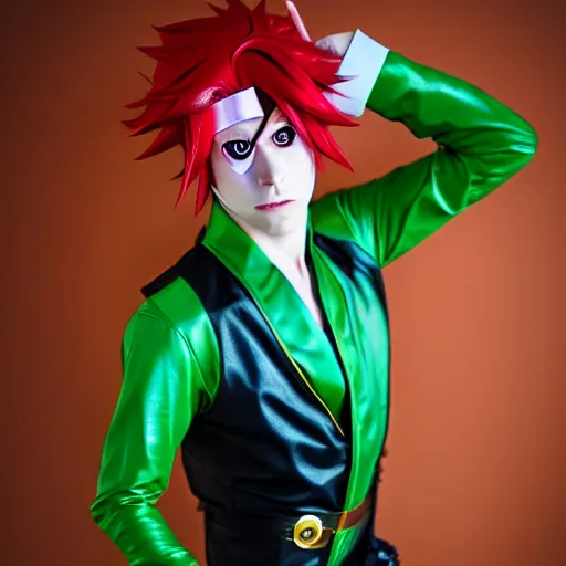 Image similar to cosplay of noriaki kakyoin from jojo's bizarre adventure, photograph, hd, 4 k